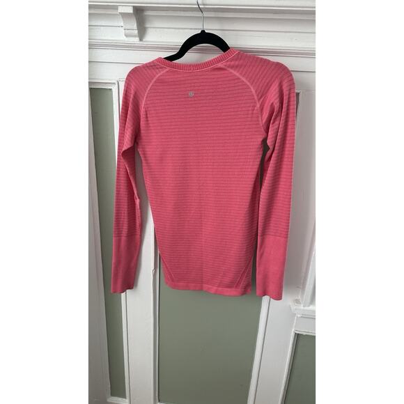 Lululemon Swiftly Top Long Sleeve Pink Striped Thumb Holes Size 6 - Picture 2 of 5